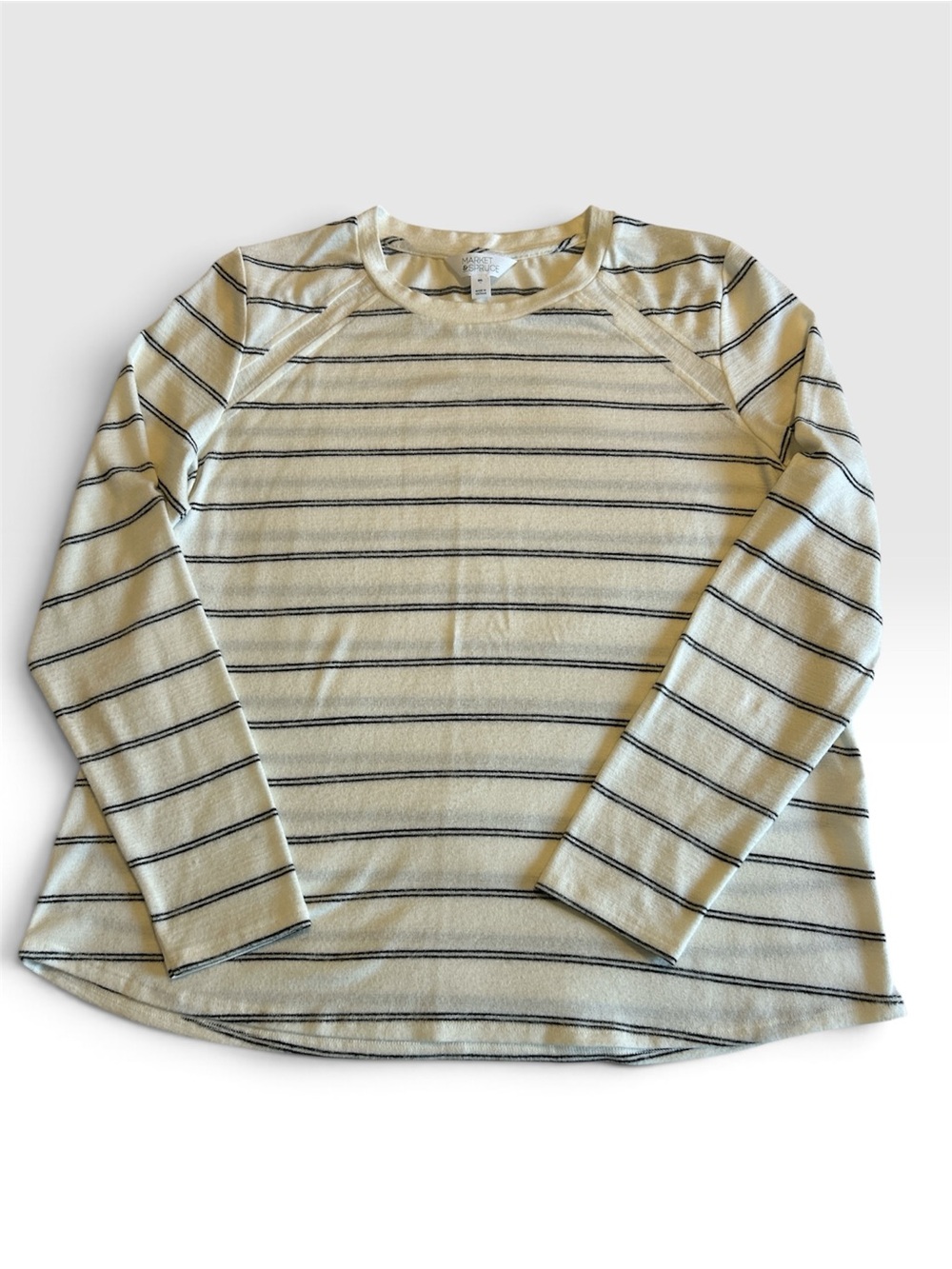 Market & Spruce Cream Crewneck Sweater with Black Stripes